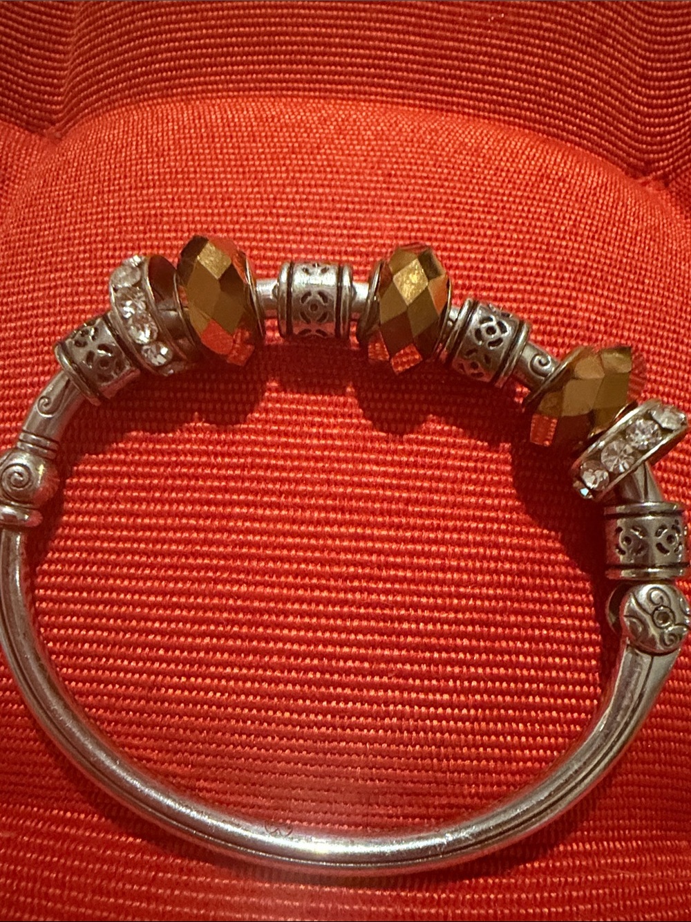 Brighton magnetic charm Bangle Bracelet w/Amber, silver & clear Crystal charms - Picture 4 of 4